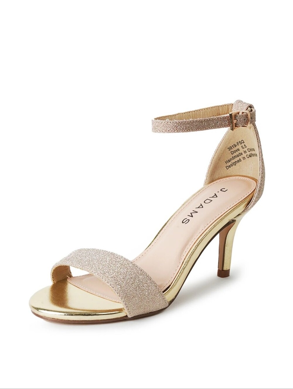 J.Adams Dove Gold Glitter Ankle-Strap Heel